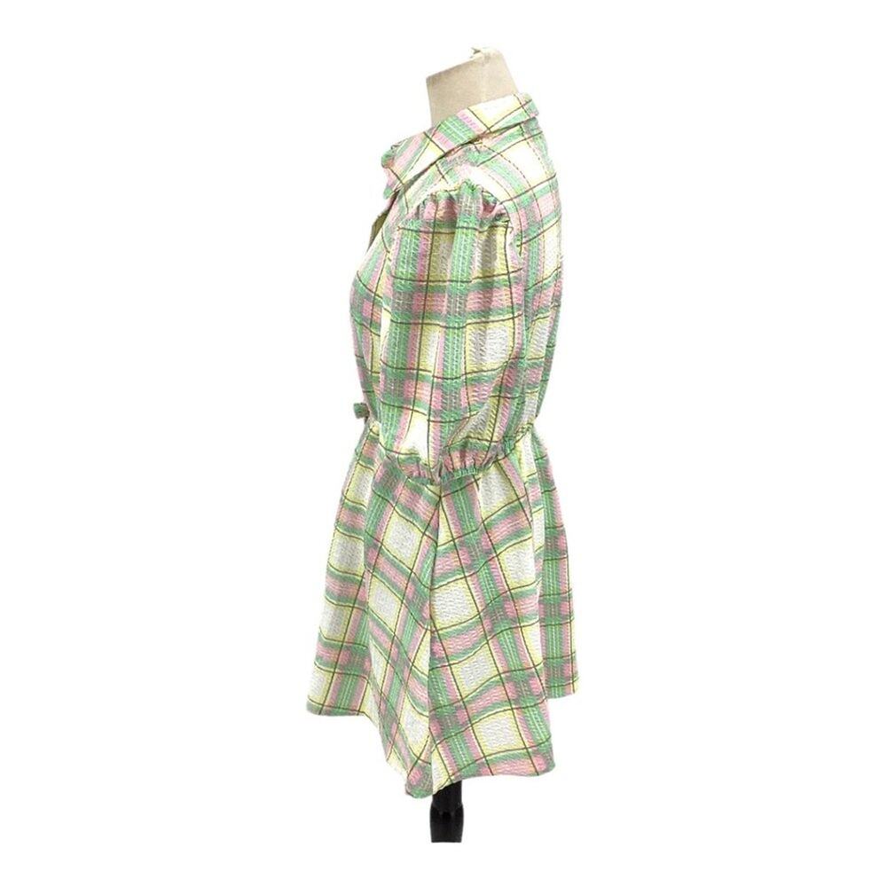 ASOS Mini Shirt Dress Puff Sleeves Pastel Plaid Size 6 NWOT $50 MSRP - Picture 5 of 8